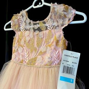 Size 5 girl dress for party, light pink with shiny details